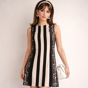 60s Mod Stripe Shift Dress Sz M Parisian Chic Minimalist Twiggy Style Mod III